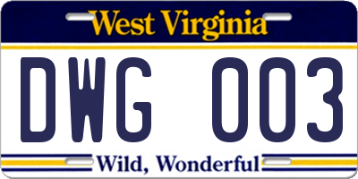 WV license plate DWG003