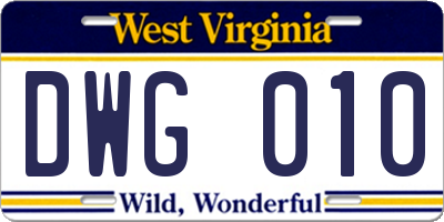 WV license plate DWG010