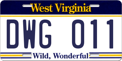 WV license plate DWG011