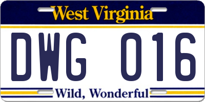 WV license plate DWG016