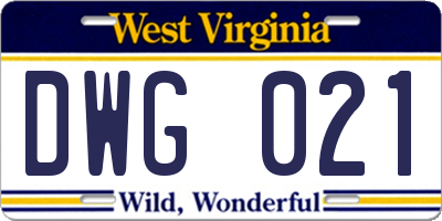 WV license plate DWG021