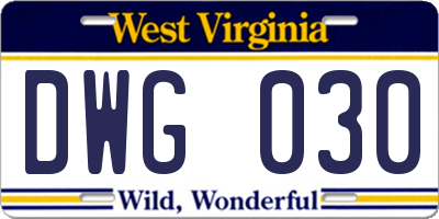 WV license plate DWG030