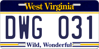 WV license plate DWG031