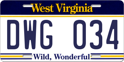 WV license plate DWG034