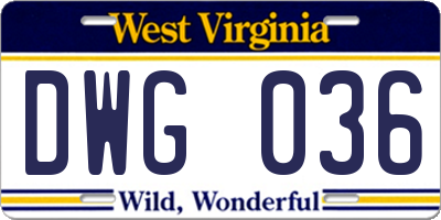 WV license plate DWG036