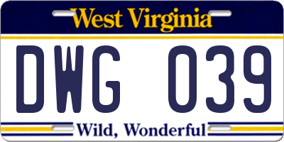 WV license plate DWG039