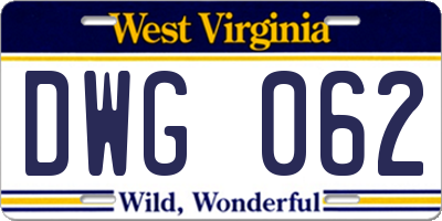 WV license plate DWG062