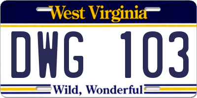 WV license plate DWG103
