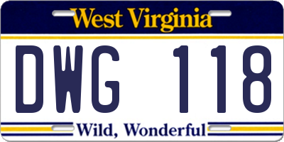 WV license plate DWG118