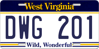 WV license plate DWG201