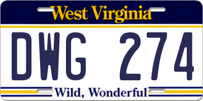 WV license plate DWG274