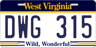 WV license plate DWG315