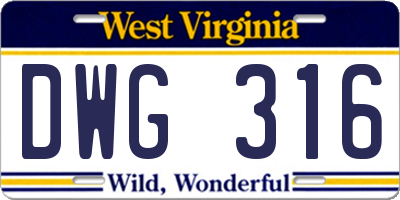 WV license plate DWG316