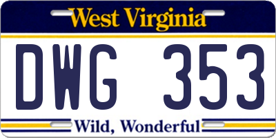 WV license plate DWG353