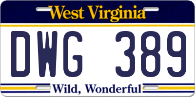 WV license plate DWG389