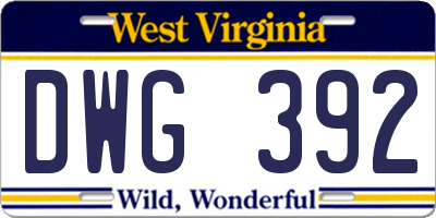 WV license plate DWG392