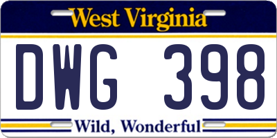 WV license plate DWG398