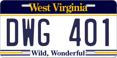 WV license plate DWG401