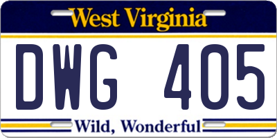 WV license plate DWG405