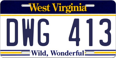 WV license plate DWG413