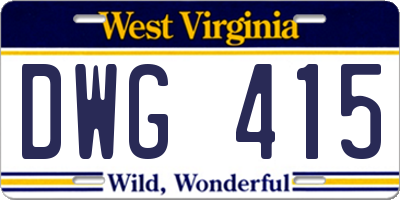 WV license plate DWG415