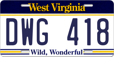 WV license plate DWG418