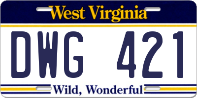 WV license plate DWG421