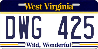 WV license plate DWG425
