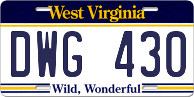 WV license plate DWG430
