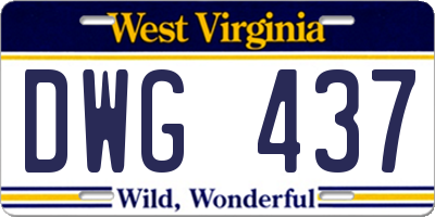 WV license plate DWG437