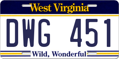 WV license plate DWG451