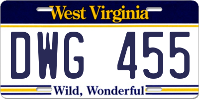 WV license plate DWG455