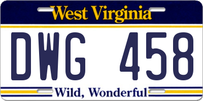 WV license plate DWG458