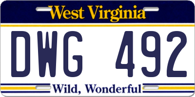 WV license plate DWG492