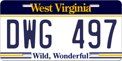 WV license plate DWG497