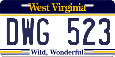 WV license plate DWG523