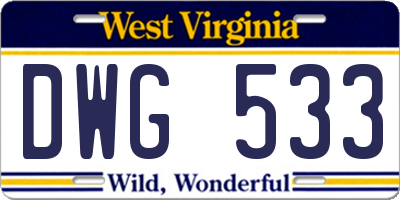 WV license plate DWG533