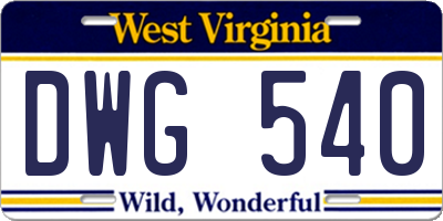 WV license plate DWG540