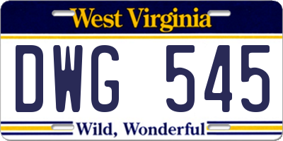 WV license plate DWG545