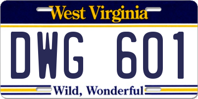 WV license plate DWG601