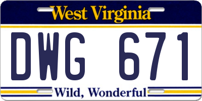 WV license plate DWG671