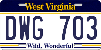 WV license plate DWG703