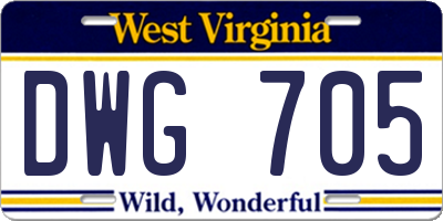 WV license plate DWG705