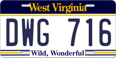 WV license plate DWG716