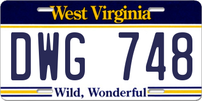 WV license plate DWG748