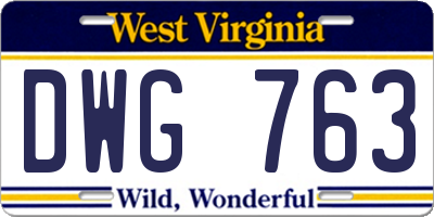 WV license plate DWG763