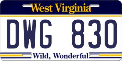WV license plate DWG830
