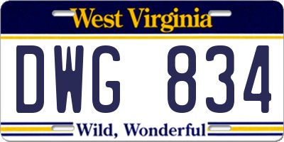 WV license plate DWG834