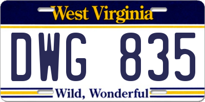 WV license plate DWG835