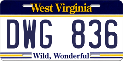 WV license plate DWG836